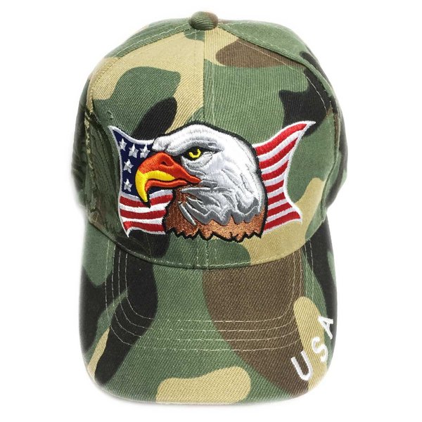 3D Emboridered Patriotic USA American Flag Flying Bird Design Baseball Cap Hat Visor (Camo)