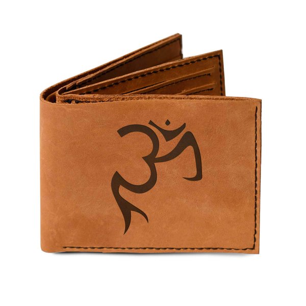 VietsWay Men's Om Buddhish Signs-12 Handmade Genuine Leather Trifold Wallet MHLT_05