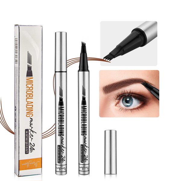 MARIA AYORA 2 Pcs Eyebrow Pencil,Microblade Eyebrow Pen with 4 Point,Eye Brow Makeup Waterproof,Smudgeproof,Long lasting (Dark Brown)