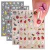 Cute Bee Ladybug Ant Nail Art Stickers, 4 Sheets 5D Embossed Self-Adhesive Nail Decals Flowers Daisy Butterfly Strawberry Nail Designs for Women Girls DIY Manicure Decorations