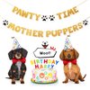 Pre-Strung Let's Pawty Dog Birthday Party Supplies - Pawty Time Mother Puppers - Funny Gold Glitter Puppy Dog Birthday Banner For Party Decorations Girl Boy - Cute Puppy Pets Paw Pennant Sign Deco