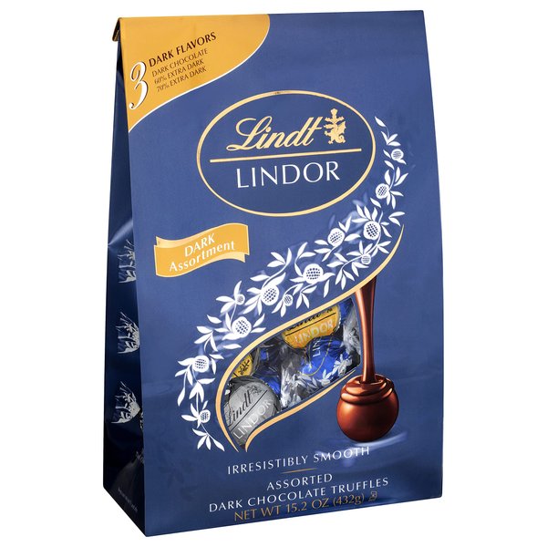 Lindt LINDOR Assorted Dark Chocolate Candy Truffles, Assorted Chocolate with Smooth, Melting Truffle Center, 15.2 oz. Bag
