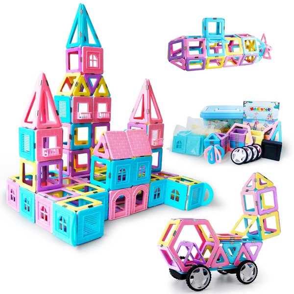 MAGBLOCK 102 Piece Magnetic Tiles Toys for 3 4 5 Year Old Girls Boys, Castle Magnet Toy Building Block for Kids Toddlers, Magnetic Blocks Montessori STEM Toys for Toddler Girls Gifts