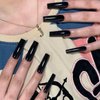 MISUD Square Fake Nails, Black Press on Nails, Glossy Squoval False Nails, Extra Long Artificial Glue on Nails for Women and Girls