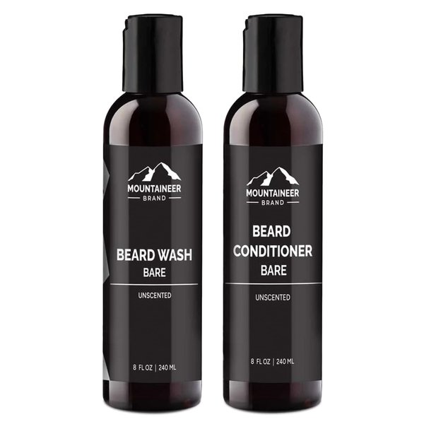 Mountaineer Brand Basic Beard Bundle | Beard Wash and Conditioner for Men | Beard Shampoo / Beard Conditioner Set | Deep Cleans | Leaves Hair Soft and Hydrated | Unscented | 2 Count | 8oz