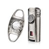 Cigar Cutter and Lighter Set Sharpening Blade Engraved Cigar Guillotine Lighter Torch with Stand Windproof Single Torch Butane Refillable Scorch Lighters