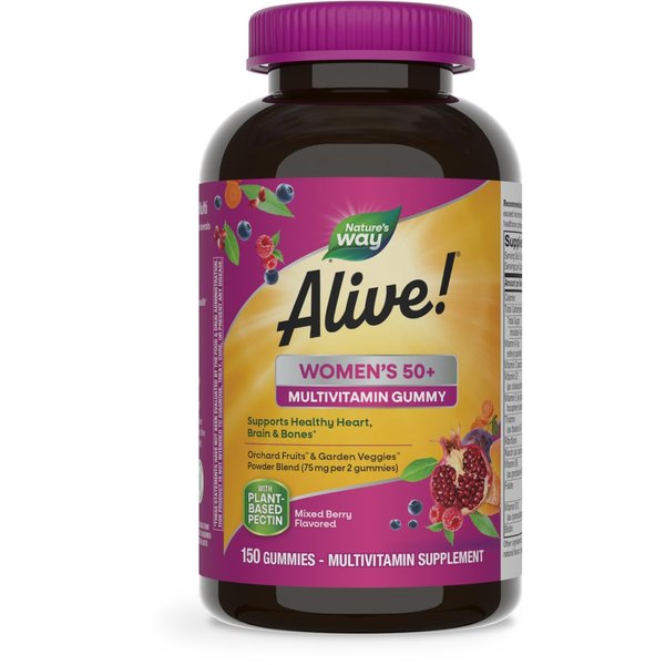 Nature's Way Alive! Women’s 50+ Daily Gummy Multivitamins, Supports Multiple Body Systems*, Supports Healthy Heart, Brain & Bones,* B-Vitamins, Mixed Berry Flavored, 150 Gummies(Packaging May Vary)