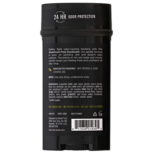 Barrel and Oak - Aluminum-Free Deodorant, Deodorant for Men, Essential Oil-Based Scent, 24-Hour Odor Protection, Cedarwood & Bourbon Aroma, Gentle on Sensitive Skin, Vegan (Bourbon Cedar, 2.7 oz)