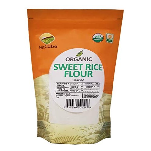 McCabe Organic White Sweet Rice Flour - White Sweet Rice Flour | Glutinous Rice Flour for Baking | Gluten Free USDA and CCOF Certified Organic Sweetened Rice Flour | 1 lb
