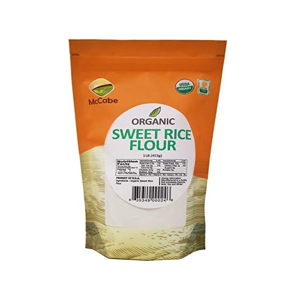 McCabe Organic White Sweet Rice Flour - White Sweet Rice Flour | Glutinous Rice Flour for Baking | Gluten Free USDA and CCOF Certified Organic Sweetened Rice Flour | 1 lb