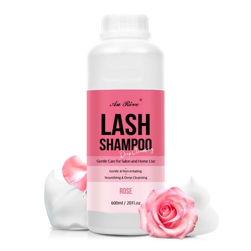 AuReve Lash Shampoo Bulk for Lash Extensions 600 Ml/20fl.oz Eyelash Extension Cleanser Oil Free Lash Cleanser for Eyelash Care, Gentle Foaming Eyelash Shampoo for Salon Home Care (Rose 600ml)