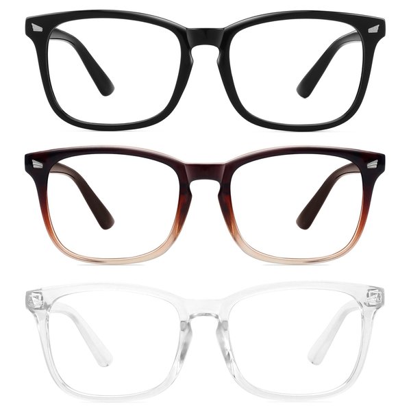 MEETSUN 3-Pack Blue Light Blocking Glasses, Anti Eye Strain Headache (Sleep Better), Computer Glasses UV400 Lens (Black + Brown Gradient + Clear)