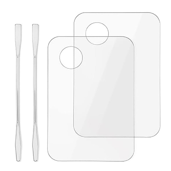 NaYiissi 2pcs Acrylic Makeup Palette, Cosmetic Mixing Tray with 2pcs Makeup Spatula Tool, Foundation Makeup Palette for Nail Art Eye Shadow Pigment Blending (Rectangle)