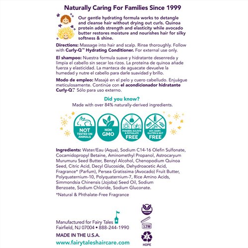 Fairy Tales Curly Q Kids Shampoo for Curly Hair - Hydrating Kids Hair Shampoo for all Types of Curls Including Multi Cultural Hair- Paraben Free, Sulfate Free, Gluten and Nut Free - 12 oz