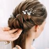 3PCS Flower Bridal Hair Pins Pearl Bride Wedding Hair Accessories Flower Wedding Hair Pins Rhinestone Hair Piece for Women and Girls (Silver)