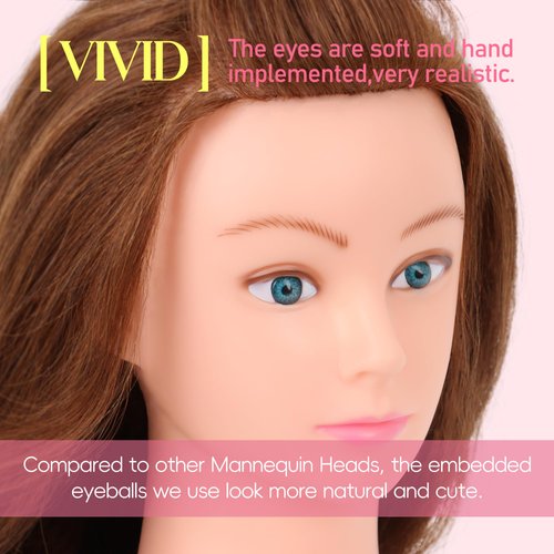 Mannequin Head Human Hair 22"-24" Female 100% Human Hair Mannequin Head Hair Styling Cosmetology Manikin Head Doll Head for Hairdresser with Free Clamp Holder and Tools