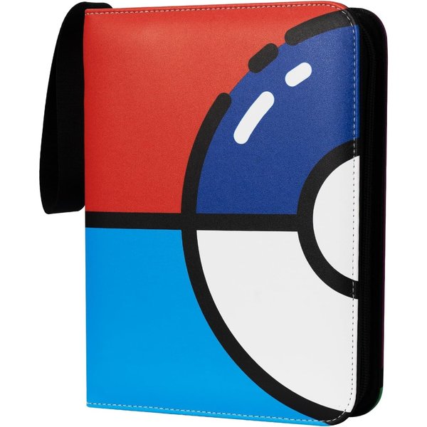 Trading Card Binder 4 Pockets, PU Cover Card Collectible Trading Card Albums for 400 Cards, Sturdy Card Holder Folders, Card Album for Game Cards & Sports Cards (Red-Blue)