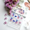 Sutaozhi 4th of July Press on Nails Short Square French Tip Fake Nails with Glitter Stars Rhinestones Fireworks Design Acrylic Glue on Nails Patriotic False Nails for Independence Day Nails Kit 24Pcs