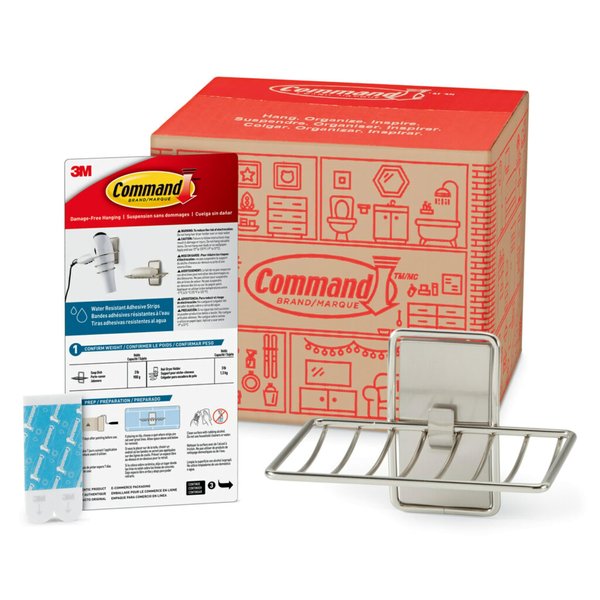 Command Soap Dish for Shower, Damage Free Hanging Bathroom, No Tools Bar Soap Holder, 1 Satin Nickel Soap Dish and 2 Water-Resistant Command Strips
