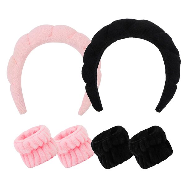 Casoty 6 Pcs Terry Cloth Headband Face Wash Headband and Wristband Set, Makeup Headband, Hair Band Spa Headband and Wristband Set, Skincare Headbands for Face Washing Shower Yoga