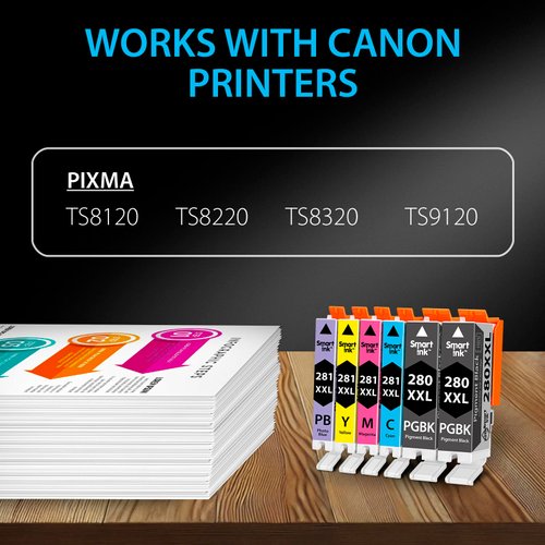 Smart Ink Compatible Ink Cartridge Replacement for Canon PGI-280XXL CLI-281XXL PGI 280 CLI 281 to use with Pixma ​TS9120 TS8320 TS8220 TS8120 (PGBK & BK/C/M/Y/PB) 6 Combo Pack