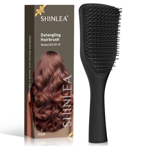 SHINLEA Detangler Hair Brush for Wet & Dry Hair, No Tangle Wave-shaped Soft Bristle Hairbrush for Reduces Breakage, Lightweight Travel Brush Detangling All Hair Types, Black