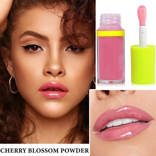 Lip Plumping Lip Gloss,Big Brush Head Lip Oil Hydrating Nourishing & Smooth Glossy Lip Glow Oil,Moisturizing Tinted Lip Gloss Lip Balm Shiny and Vegan Plumping Lip Tint Care(#02 Cherry Blossom Pink)
