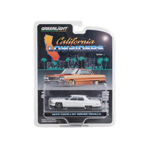1972 Sedan deVille Lowrider Cotillion White with Blue Interior California Lowriders Series 3 1/64 Diecast Model Car by Greenlight 63040D