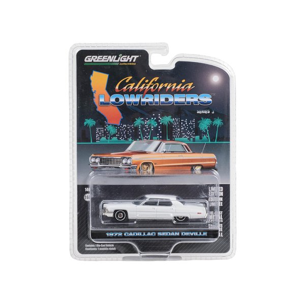1972 Sedan deVille Lowrider Cotillion White with Blue Interior California Lowriders Series 3 1/64 Diecast Model Car by Greenlight 63040D