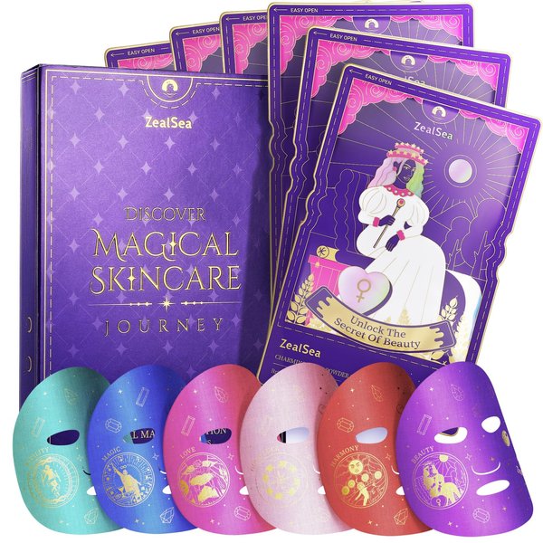 ZealSea Face Sheet Masks Skincare - Hydrating & Moisturizing Facial Sheet Masks Beauty Set with Hyaluronic Acid, Collagen & Diamond Powder for Women Skin Care - Anti Aging Facemasks Kit, 6 Pack