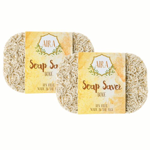 Aira Soap Saver - Soap Dish & Holder - BPA Free Shower & Bath Holder - Drains Water, Circulates Air - Easy to Clean, Extension Set - Bone Double Pack
