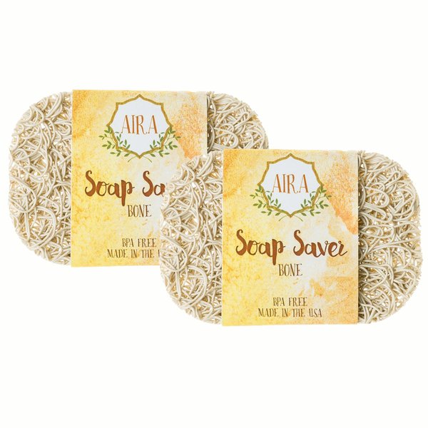 Aira Soap Saver - Soap Dish & Holder - BPA Free Shower & Bath Holder - Drains Water, Circulates Air - Easy to Clean, Extension Set - Bone Double Pack
