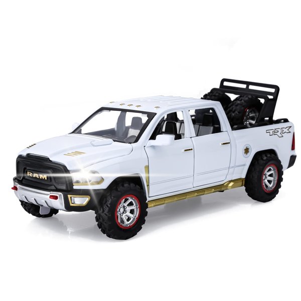 SASBSC RAM 1500 Toy Trucks for Boys Age 3-5 Pickup Truck Toys for 3 4 5 6 7 8 Year Old Boys Diecast Trucks with Light and Sound Metal Toy Trucks Pull Back Toy Cars for 3+ Years Kids Gifts