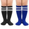 Durio Kids Soccer Socks Soft Toddler Girls Soccer Socks Cozy Cotton Boys Soccer Socks Cute Girls Knee High Socks Blue/Black with White Stripes
