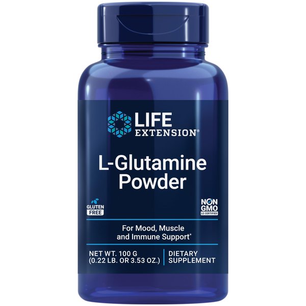 Life Extension L-Glutamine Powder, Amino Acid, Supports Muscle Health and Immune Health, Gluten-Free, Non-GMO, Vegetarian, 100 Grams