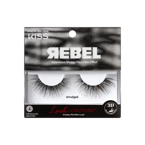 KISS Lash Couture Rebel Collection, False Eyelashes, Smudged', 14 mm, Includes 1 Pair Of Lash, Contact Lens Friendly, Easy to Apply, Reusable Strip Lashes
