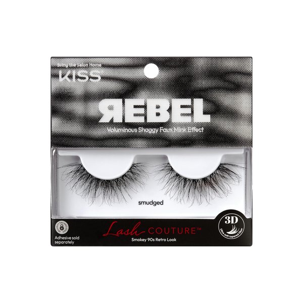 KISS Lash Couture Rebel Collection, False Eyelashes, Smudged', 14 mm, Includes 1 Pair Of Lash, Contact Lens Friendly, Easy to Apply, Reusable Strip Lashes