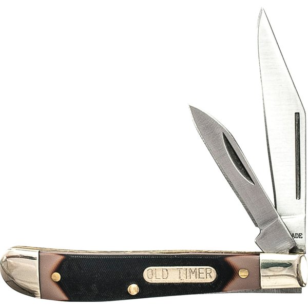 Old Timer 72OT Dog Leg Jack 5.2in Traditional Pocket Knife with 2 High Carbon Stainless Steel Blades, Ergonomic Sawcut Handle, and Convenient Size for EDC, Hunting, Camping, Whittling, and Outdoors