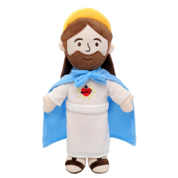 Yelakey Jesus Plush Jesus Stuffed Doll with Cloak Heart of Jesus Plushie Savior Doll Religious Party Favors for Kids Christening Easter (Blue)