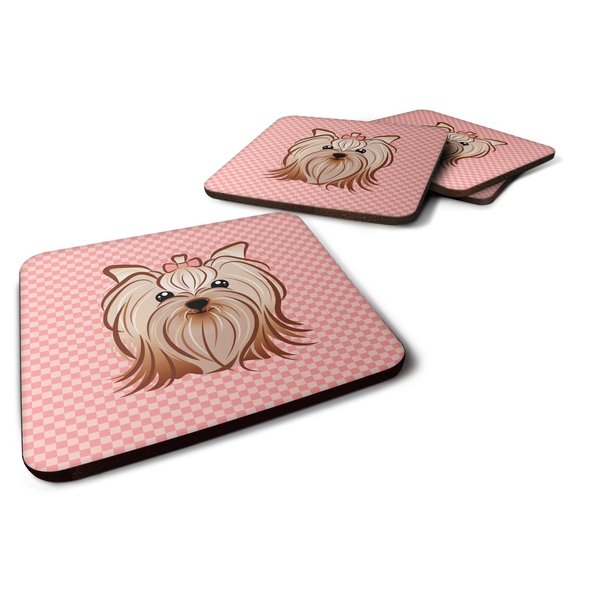 Carolines Treasures Checkerboard Pink Yorkie Yorkishire Terrier Foam Coaster Set of 4 3 1/2 x 3 1/2 multicolor