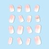 24 Pcs Medium Press on Nails Square Pink Fake Nails Gradient False Nails with Rhinestone Designs Full Cover Stick on Nails French Nails for Women and Girls Fall Nails