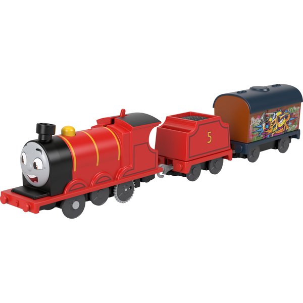 Thomas & Friends Motorized Toy Train Graffiti James Battery-Powered Engine with Tender & Cargo Car for Pretend Play Preschool Kids Ages 3+ Years