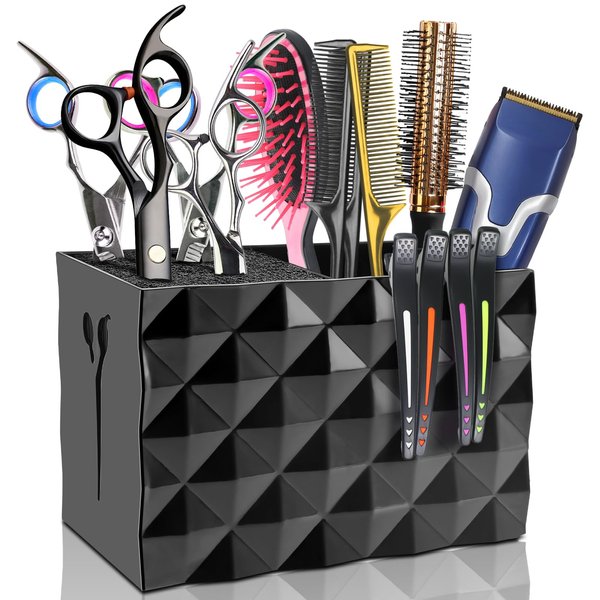 NICEMOVIC Barber Scissors Holder Box, Barber Accessories Barber Supplies, Professional Salon Hairdressing Scissors Rack Holder Storage Organizer for Hairstyling Combs Clips Brushes (Black)