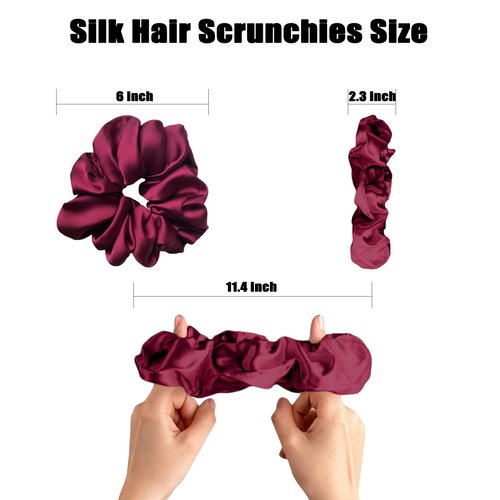 Silk Scrunchies,Elastic Bands Ponytail Holder Silk Satin No Damage, Soft Satin Scrunchies,Hair Accessories Hair Scrunchies Suitable for Women Girls for Thick Thin Fine Curly hair (Dark-Red)