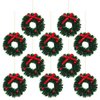 10 Pieces Mini Artificial Christmas Wreaths Ornaments, Dollhouse Miniature Christmas Wreath Doll House Mini Xmas Wreath for Dollhouse Door Windows Christmas Tree Decoration (Red Bowknot)