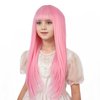 Edivd Girls Light Pink Wig Long Pastel Pink Wig with Air Bangs for Kids Long Pale Pink Straight Wig for Child Heat Resistant Synthetic Wig with Wig Cap