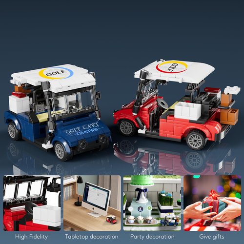 Golf Cart Toy Building Block Set for Adults Compatiable with Lego Golf Toys - Golf Gift, Golf Party Decorations, Golf Desk Toy Decor, Complete with Acrylic Display Dust Cover (Blue)