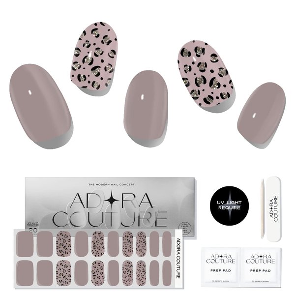 ADORA COUTURE Semi Cured Gel Nail Strips Fall | 20pcs Uv Gel Nail Stickers with Uv Light | Brown UV Nail Stickers | Fall Nail Art Gel Stickers for Nails Uv Light (Safari)