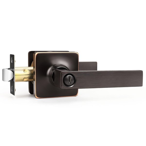 GOBEKOR 1 Pack Privacy Door Handles Oil Rubbed Bronze Square Lever Door Handles Interior Door Knobs Door Locks Straight Door Handles