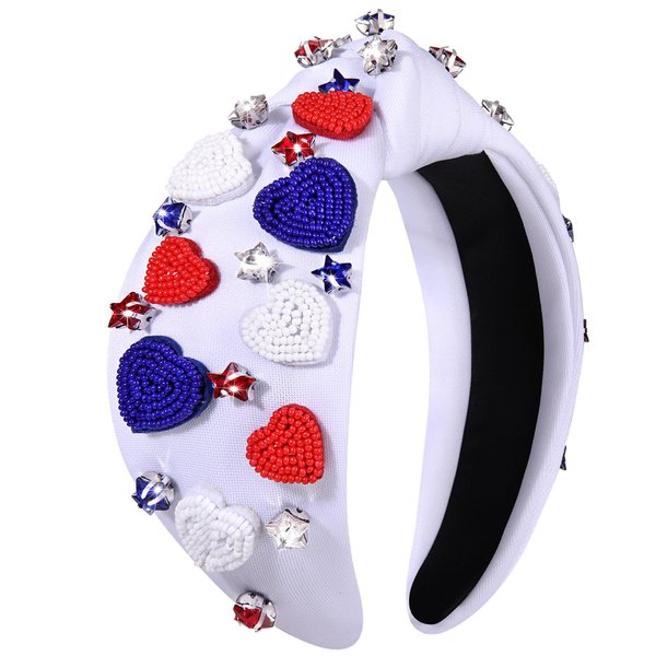 mokkia 4th of July Headband for Women American Flag Star Knotted Headbands Red White and Blue Rhinestone Crystal Top Knot Headbands Patriotic 4th of July Accessories Party Favors (Heart A)